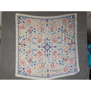 VTG Smithsonian Institution 1985 Large Floral Scarf  34 X 34 Rolled Edges Silk